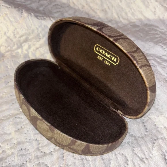 Coach Signature Brown and Tan Clamshell Eyeglass Case - Picture 4 of 4